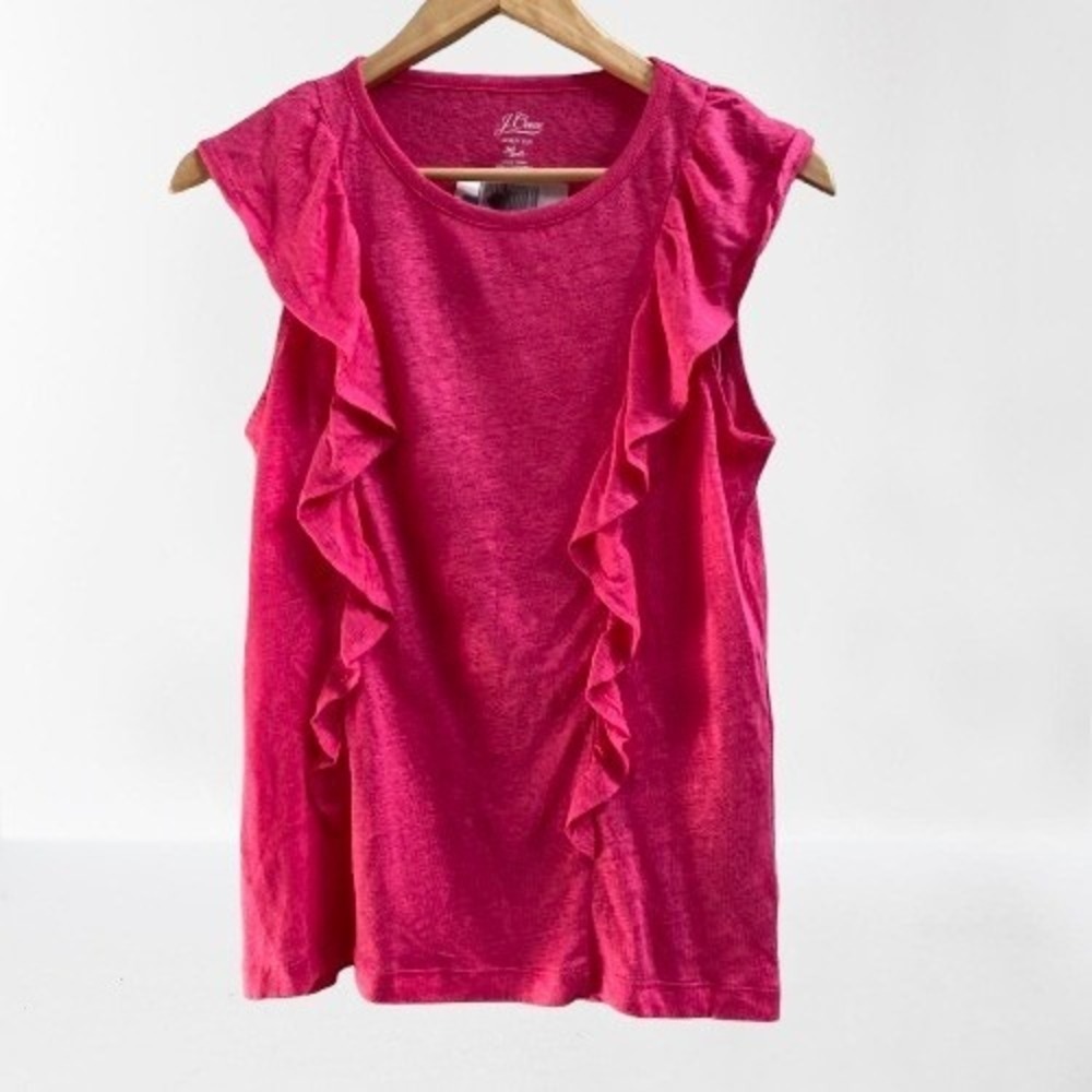 NEW J. CREW Linen‎ Ruffle Tank Tee in Sweet Briar Pink Small - Picture 2 of 5